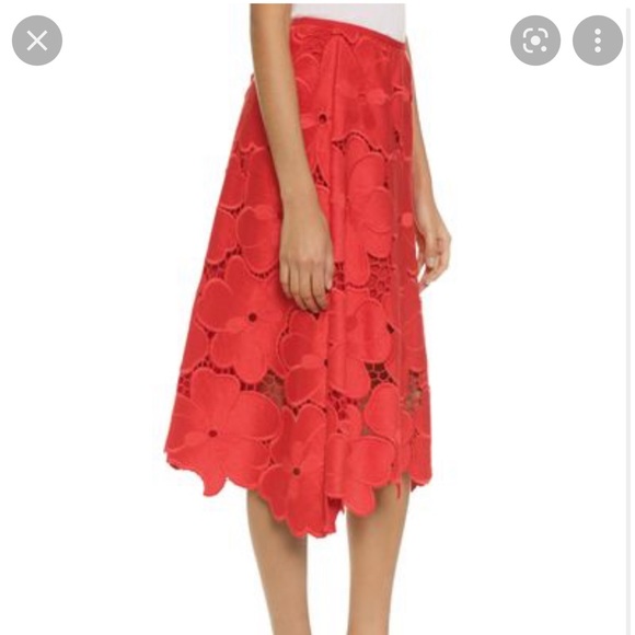 Cynthia Rowley Oversized Floral Lace Red Midi Skirt - Picture 2 of 5